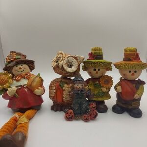 Fall Harvest Figurines Set,‎ Scarecrow, Owl, Pumpkin Decoration Collection Read!